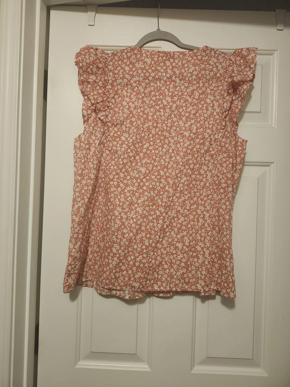 J. Crew Coral and White Floral Ruffle Sleeve Camisole